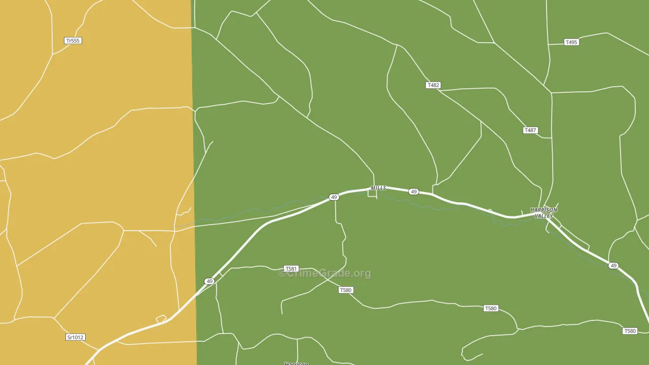 Mills, PA Map of Drug-Related Crime Rates