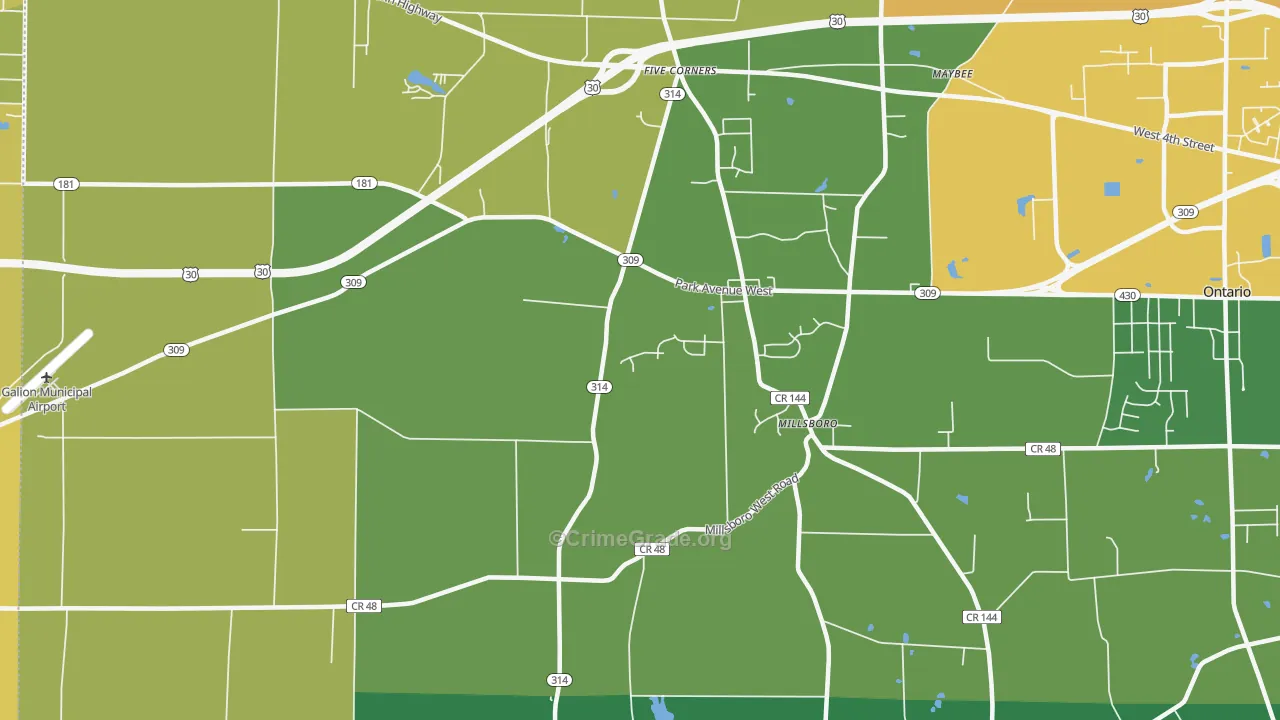 Millsboro, OH Map of Drug-Related Crime Rates