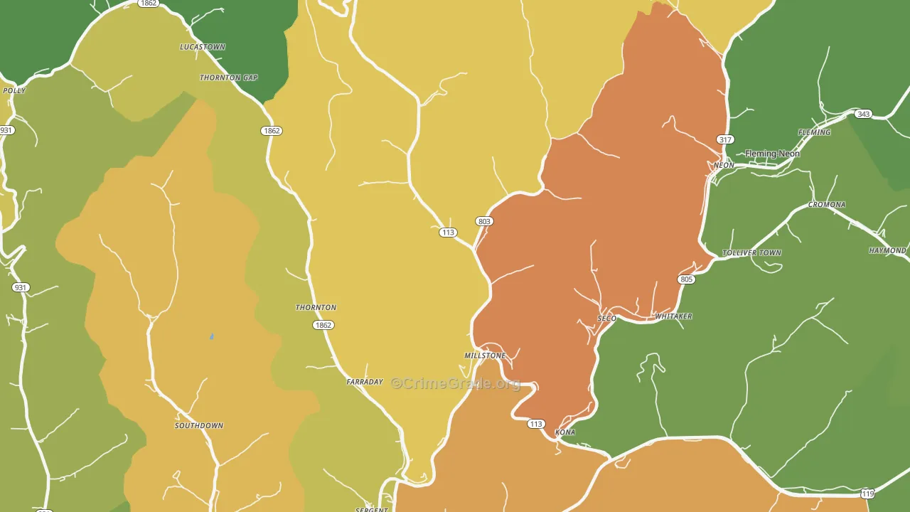 Millstone, KY Map of Drug-Related Crime Rates