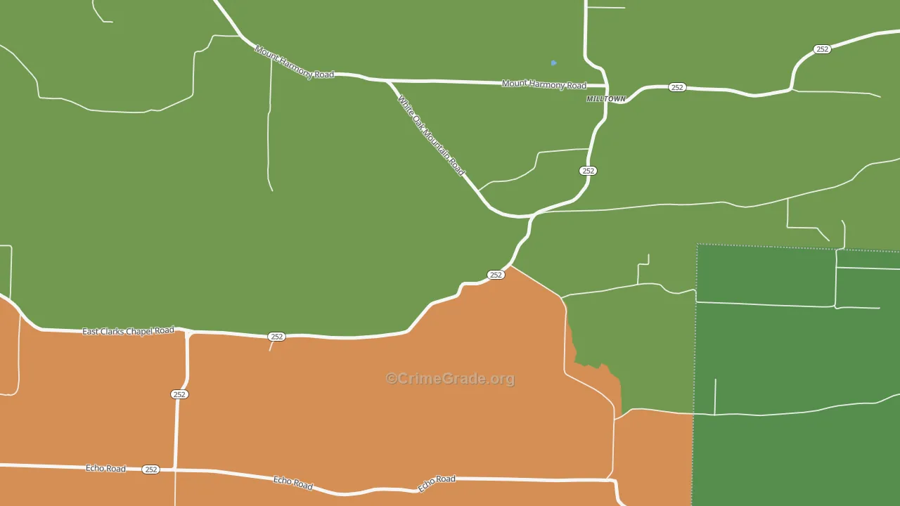 Milltown, AR Map of Drug-Related Crime Rates