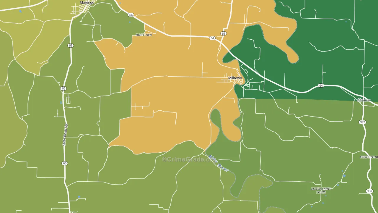 Milltown, IN Map of Drug-Related Crime Rates