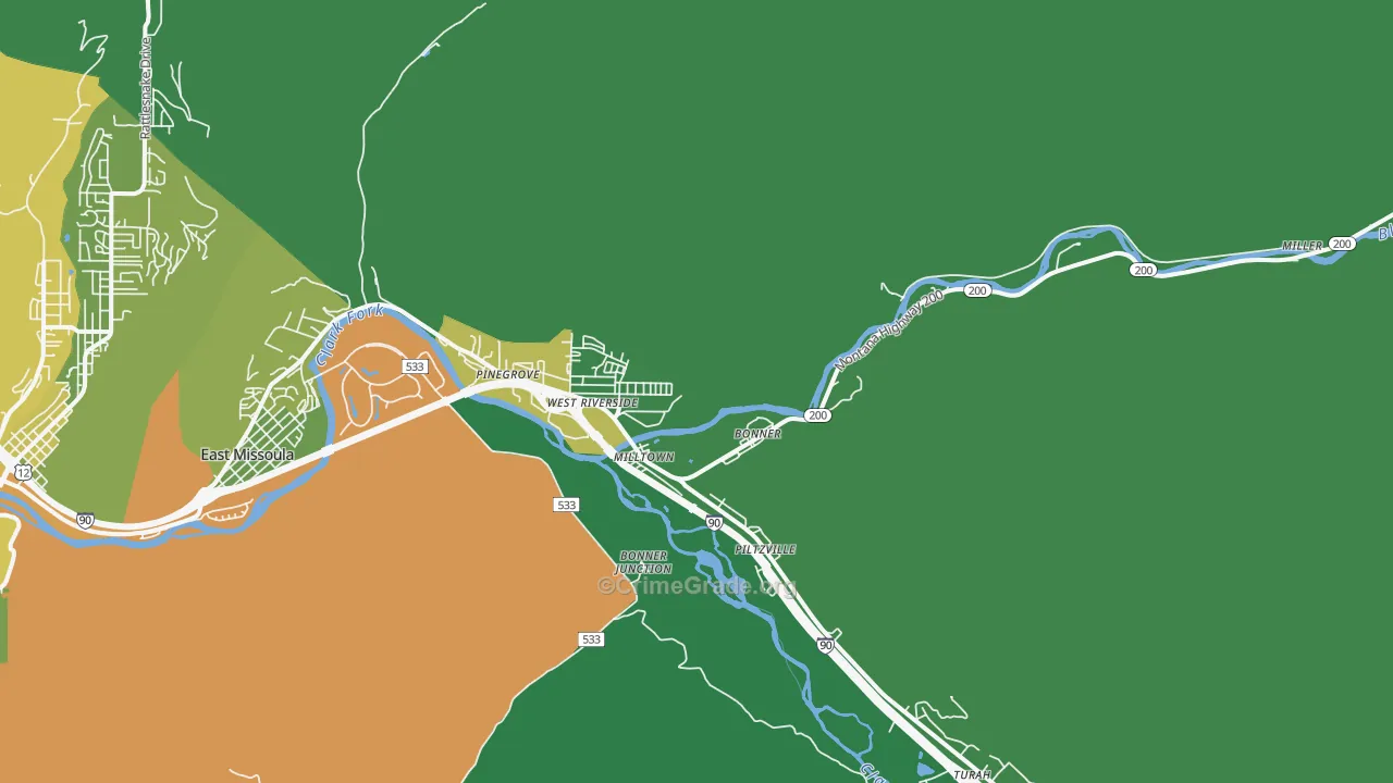 Milltown, MT Map of Drug-Related Crime Rates