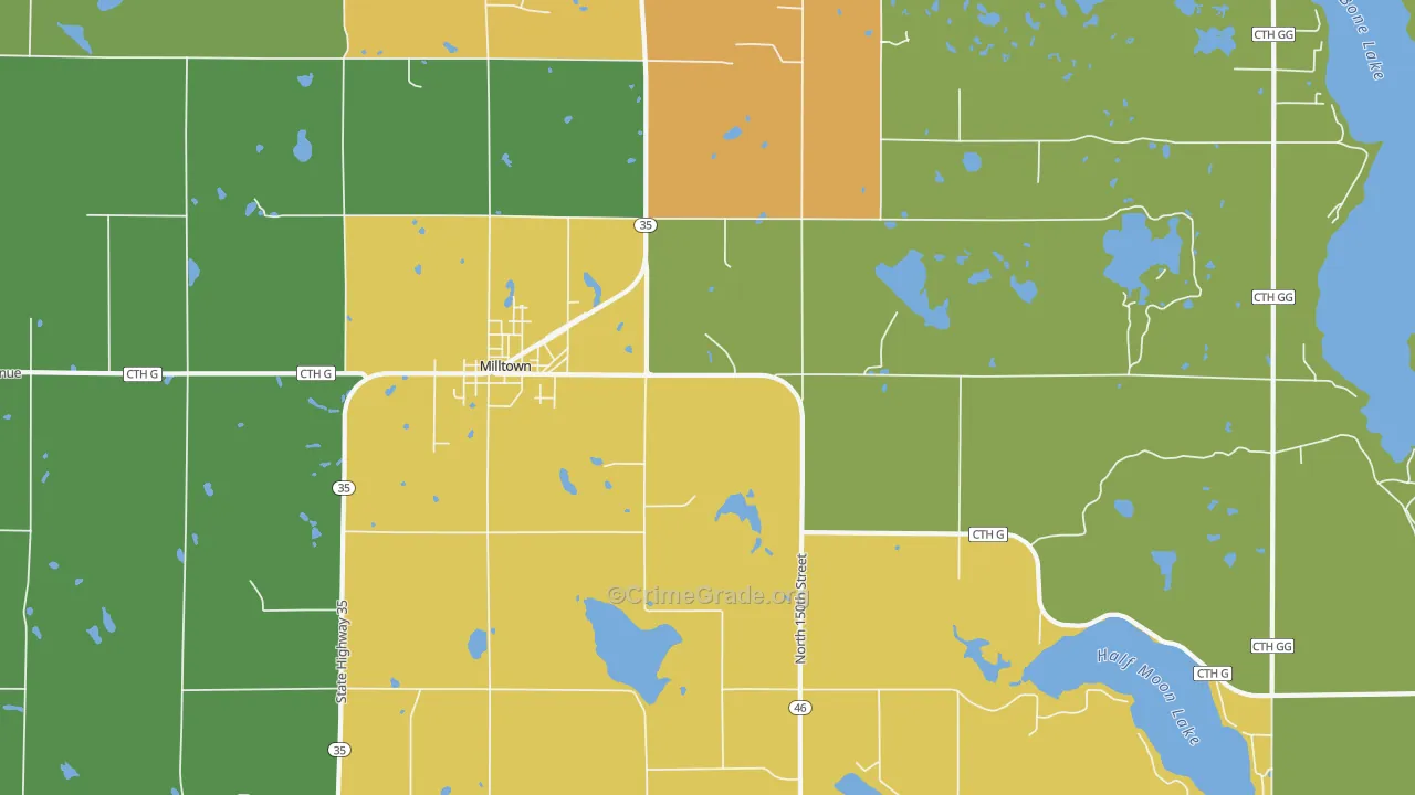 Milltown, WI Map of Drug-Related Crime Rates