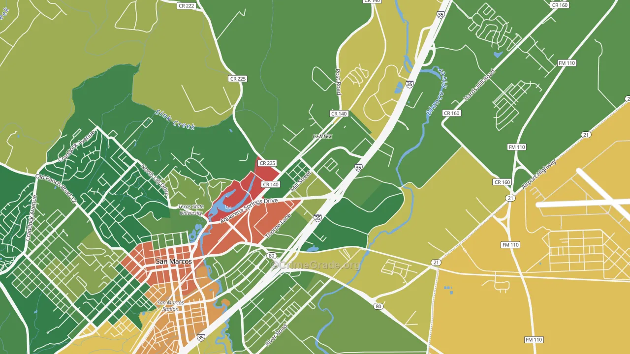 Millview East, San Marcos, TX Map of Drug-Related Crime Rates