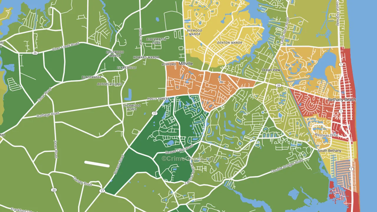 Millville, DE Map of Drug-Related Crime Rates