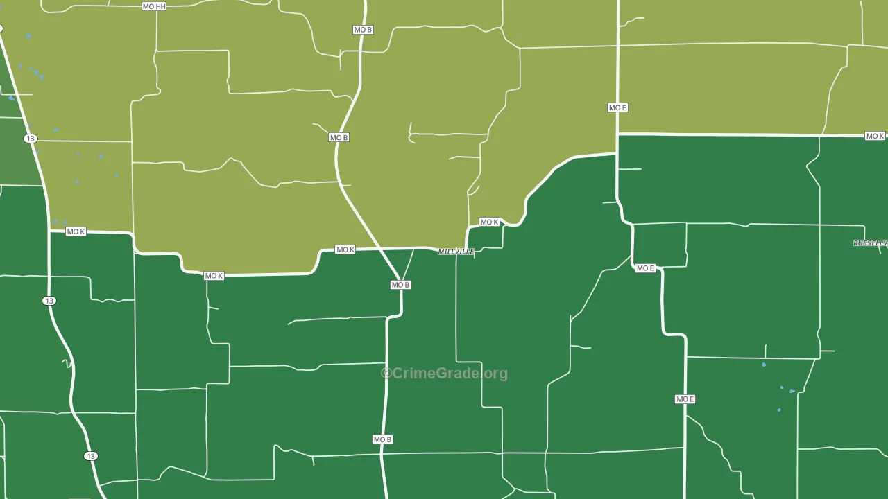 Millville, MO Map of Drug-Related Crime Rates