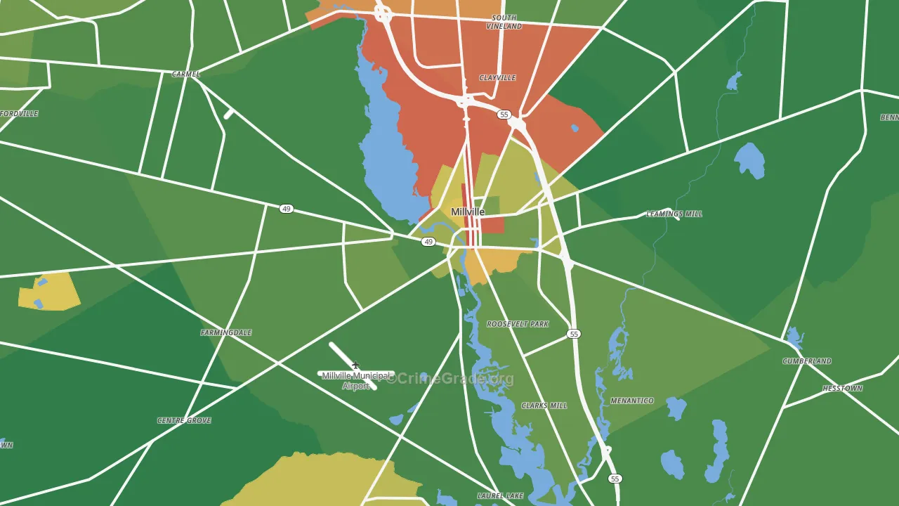 Millville, NJ Map of Drug-Related Crime Rates