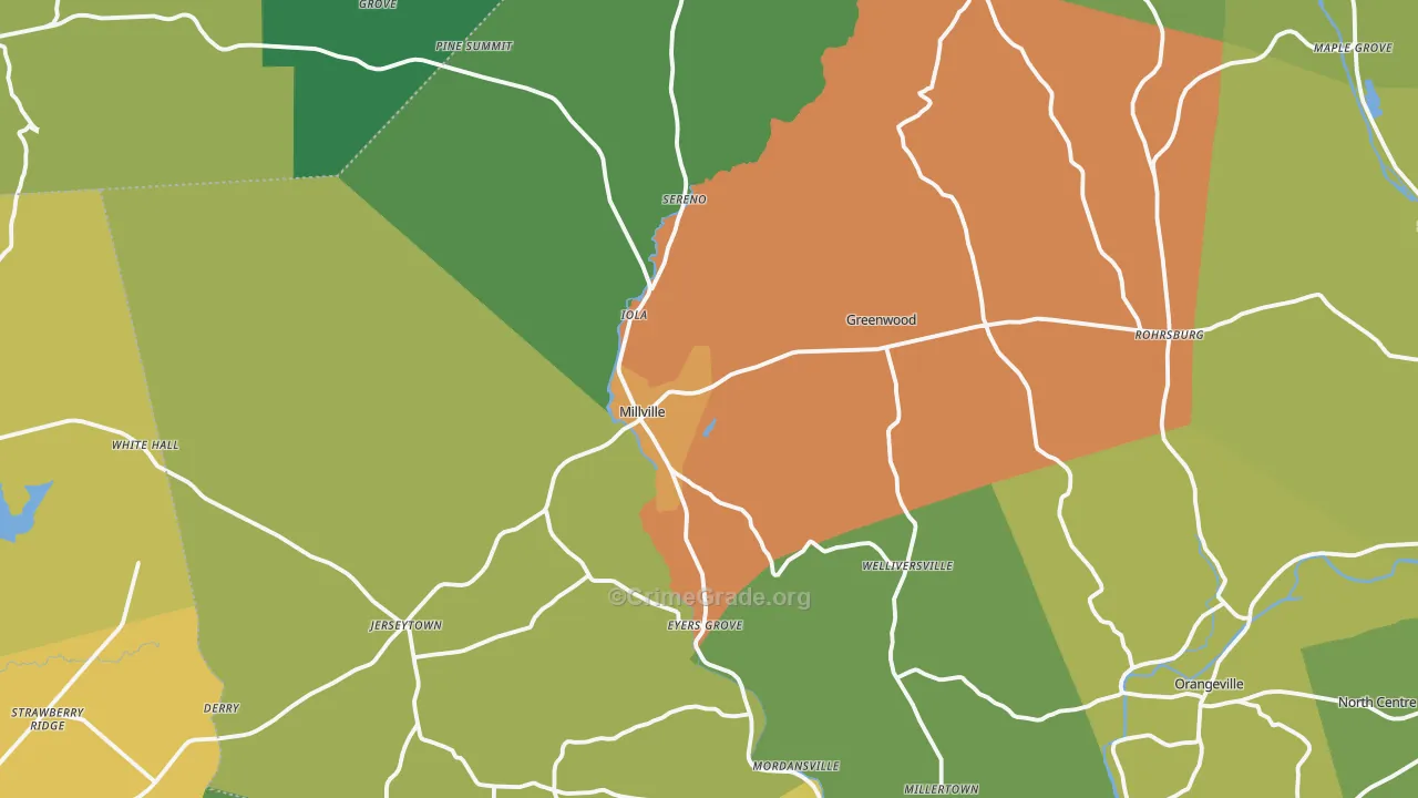 Millville, PA Map of Drug-Related Crime Rates