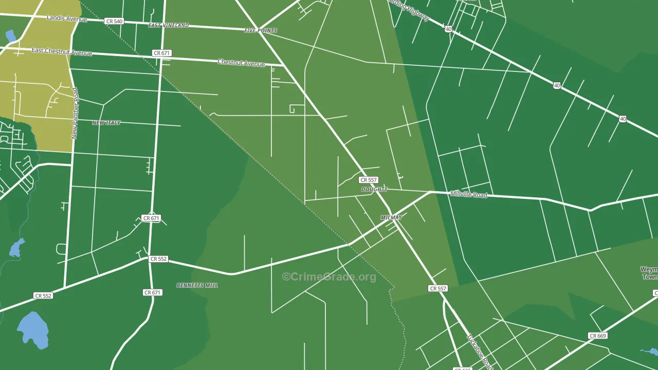 Milmay, NJ Map of Drug-Related Crime Rates