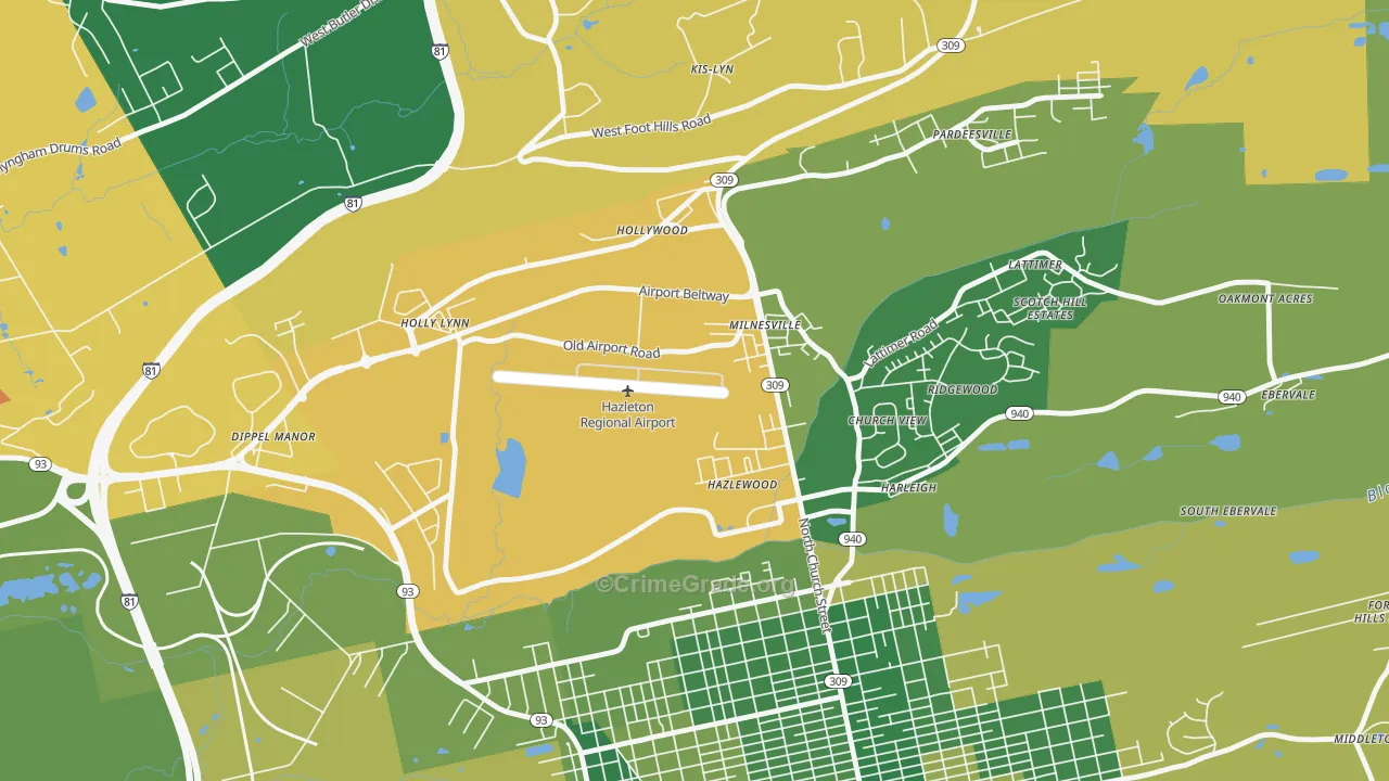 Milnesville, PA Map of Drug-Related Crime Rates