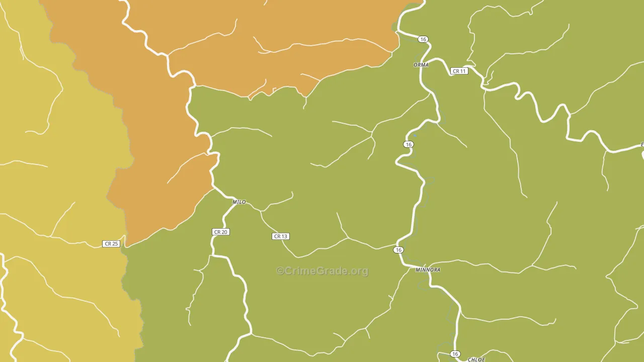 Milo, WV Map of Drug-Related Crime Rates