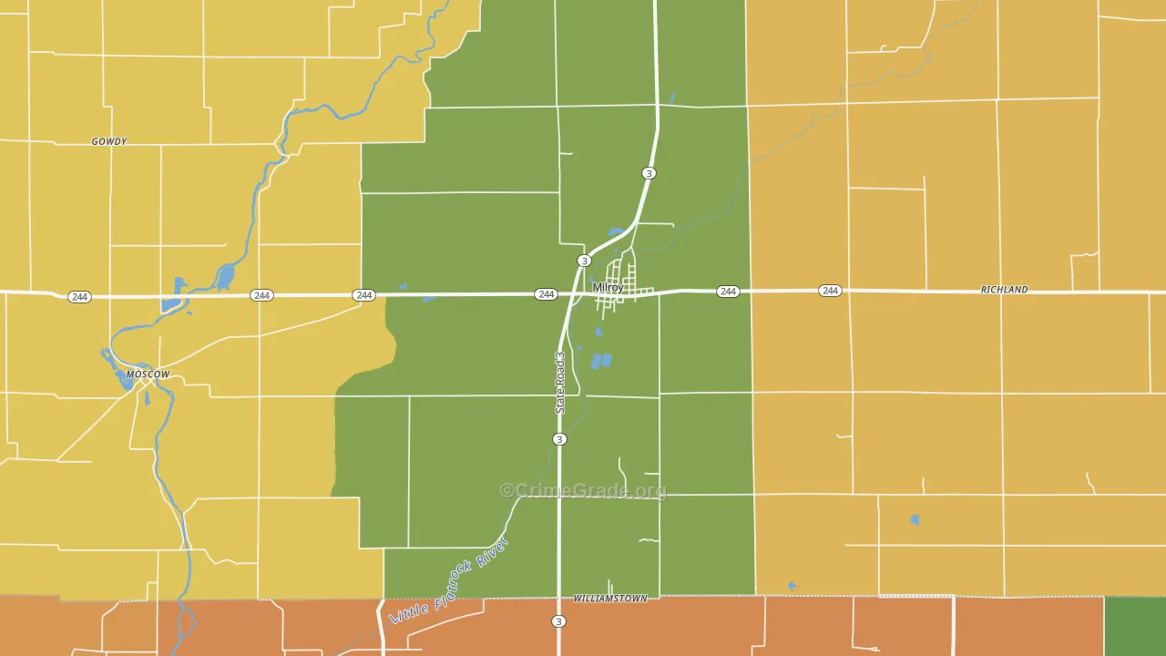 Milroy, IN Map of Drug-Related Crime Rates