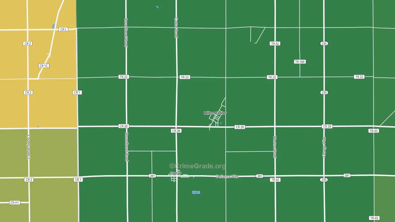 Milton Center, OH Map of Drug-Related Crime Rates