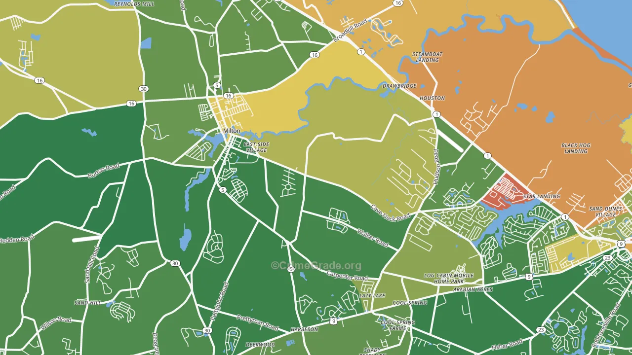 Milton, DE Map of Drug-Related Crime Rates