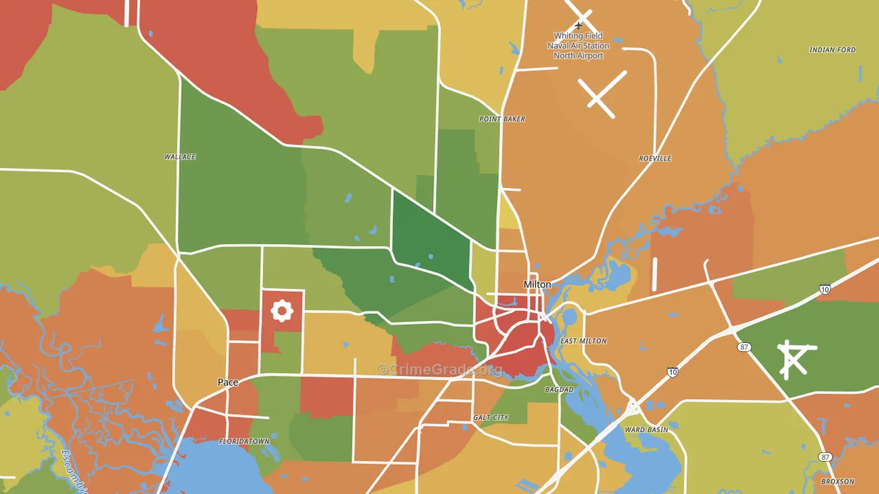 Milton, FL Map of Drug-Related Crime Rates
