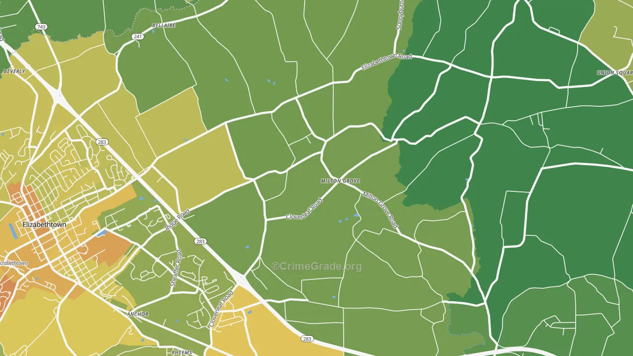Milton Grove, PA Map of Drug-Related Crime Rates
