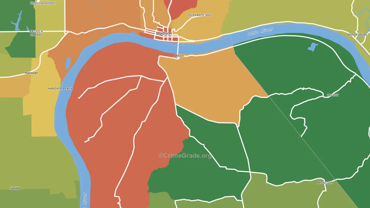 Milton, KY Map of Drug-Related Crime Rates