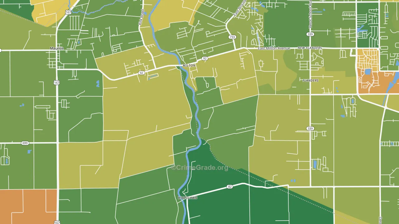 Milton, LA Map of Drug-Related Crime Rates