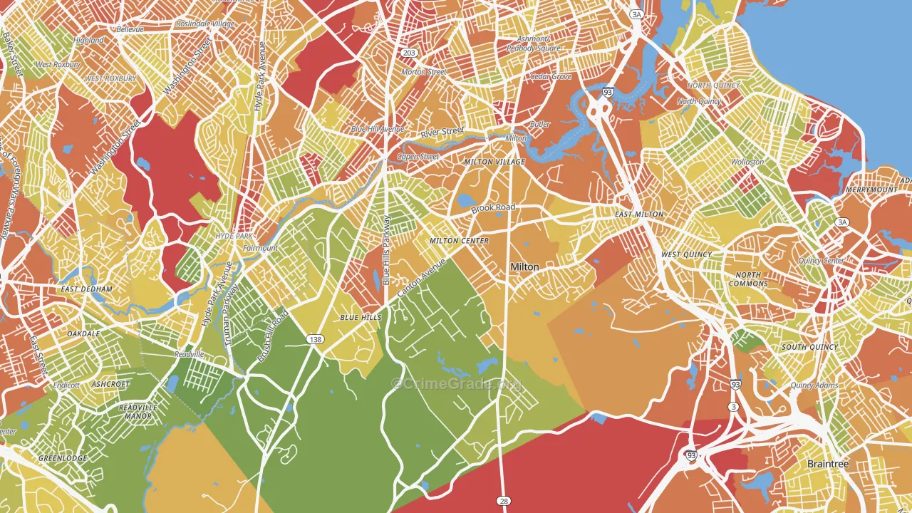 Milton, MA Map of Drug-Related Crime Rates