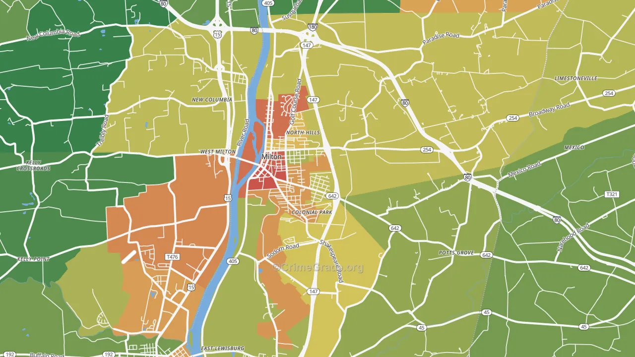 Milton, PA Map of Drug-Related Crime Rates