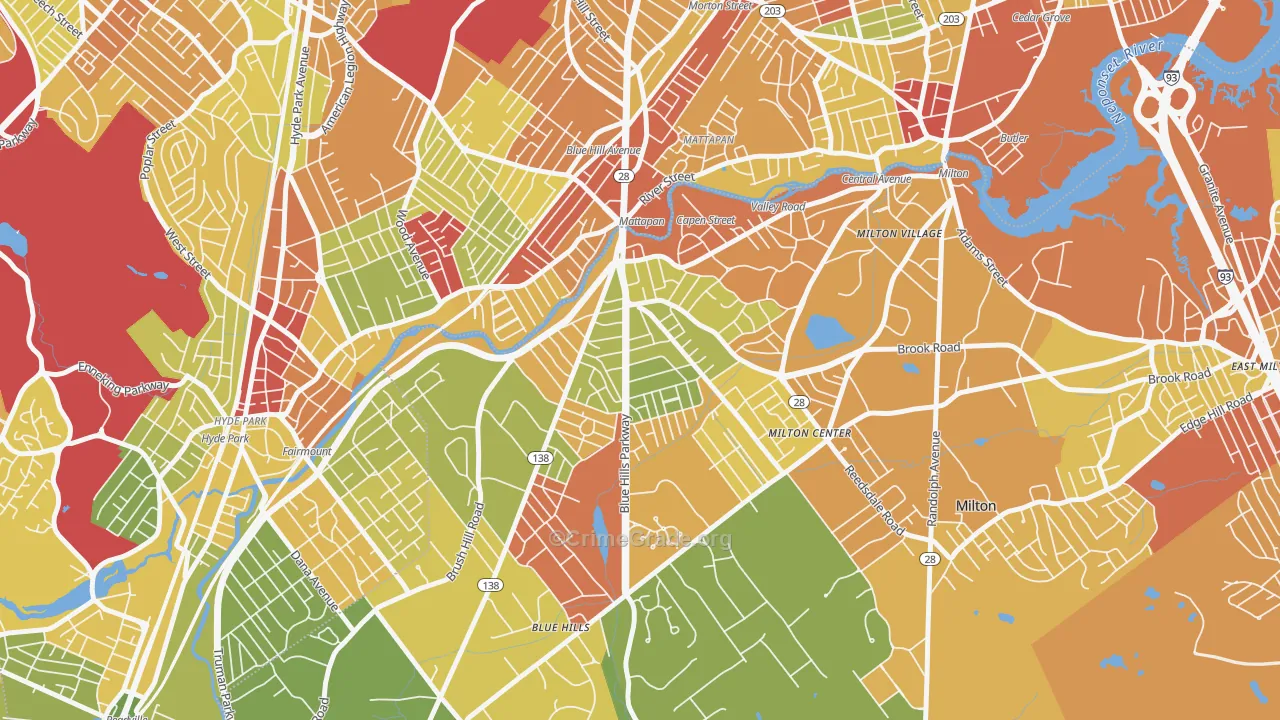 Milton Upper Mills, Milton, MA Map of Drug-Related Crime Rates