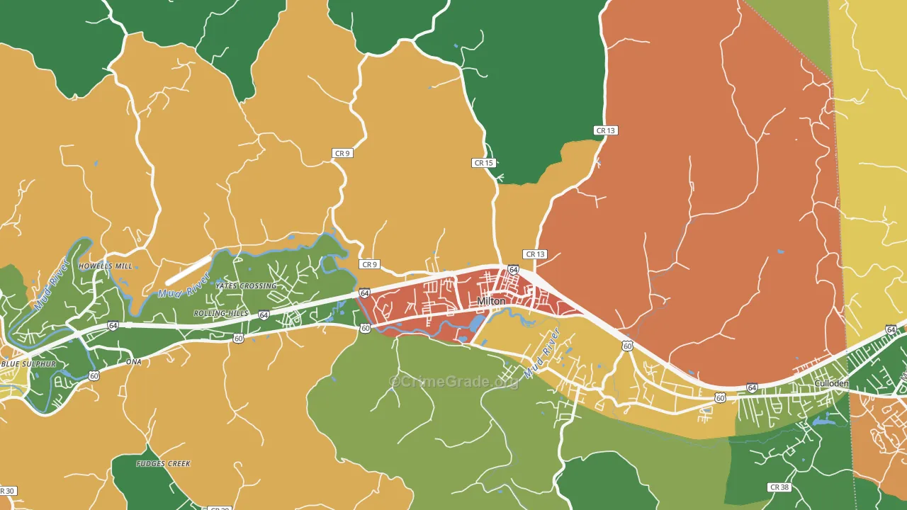 Milton, WV Map of Drug-Related Crime Rates