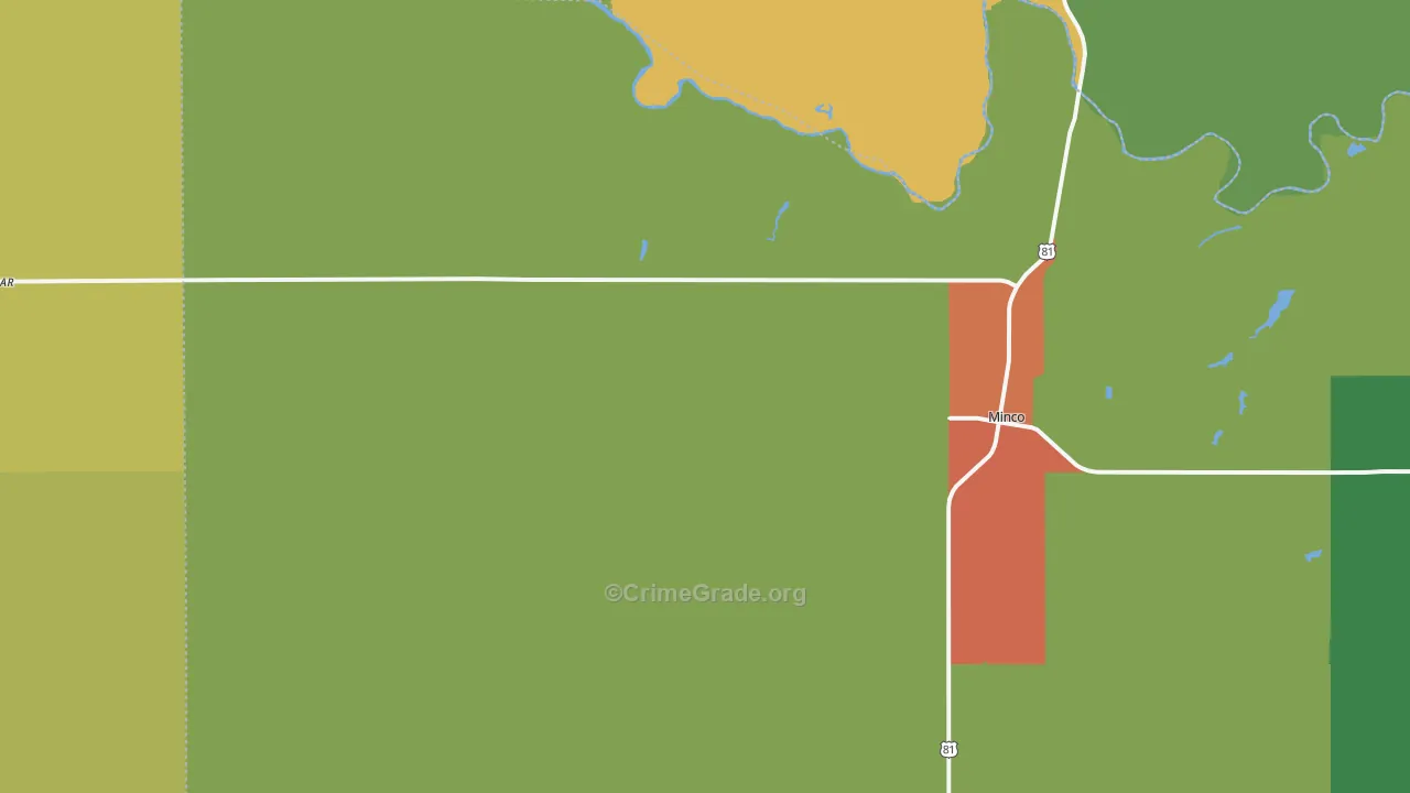 Minco, OK Map of Drug-Related Crime Rates