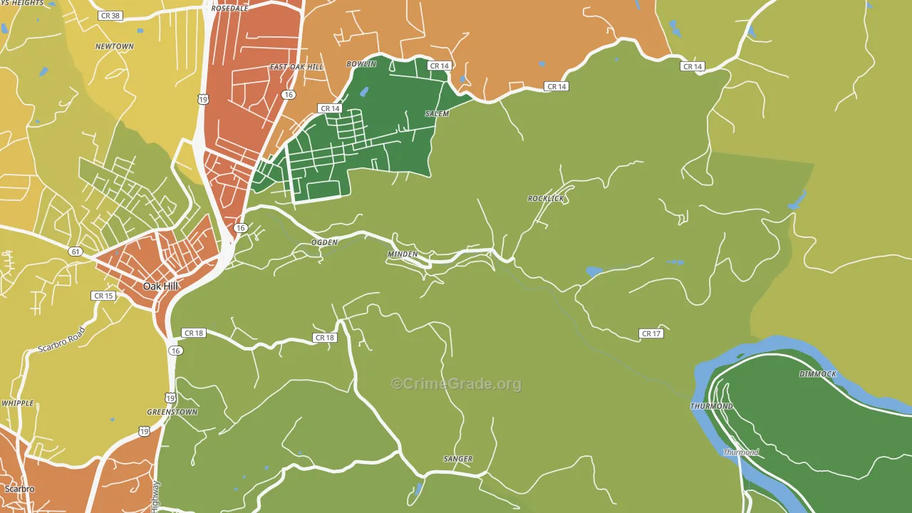 Minden, WV Map of Drug-Related Crime Rates