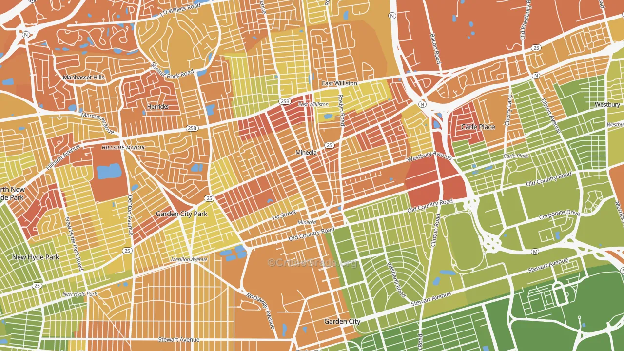 Mineola, NY Map of Drug-Related Crime Rates