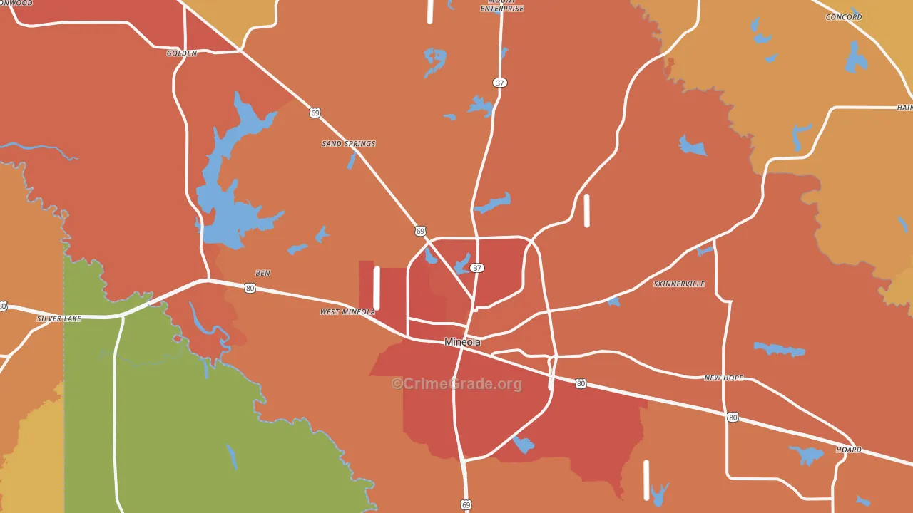 Mineola, TX Map of Drug-Related Crime Rates