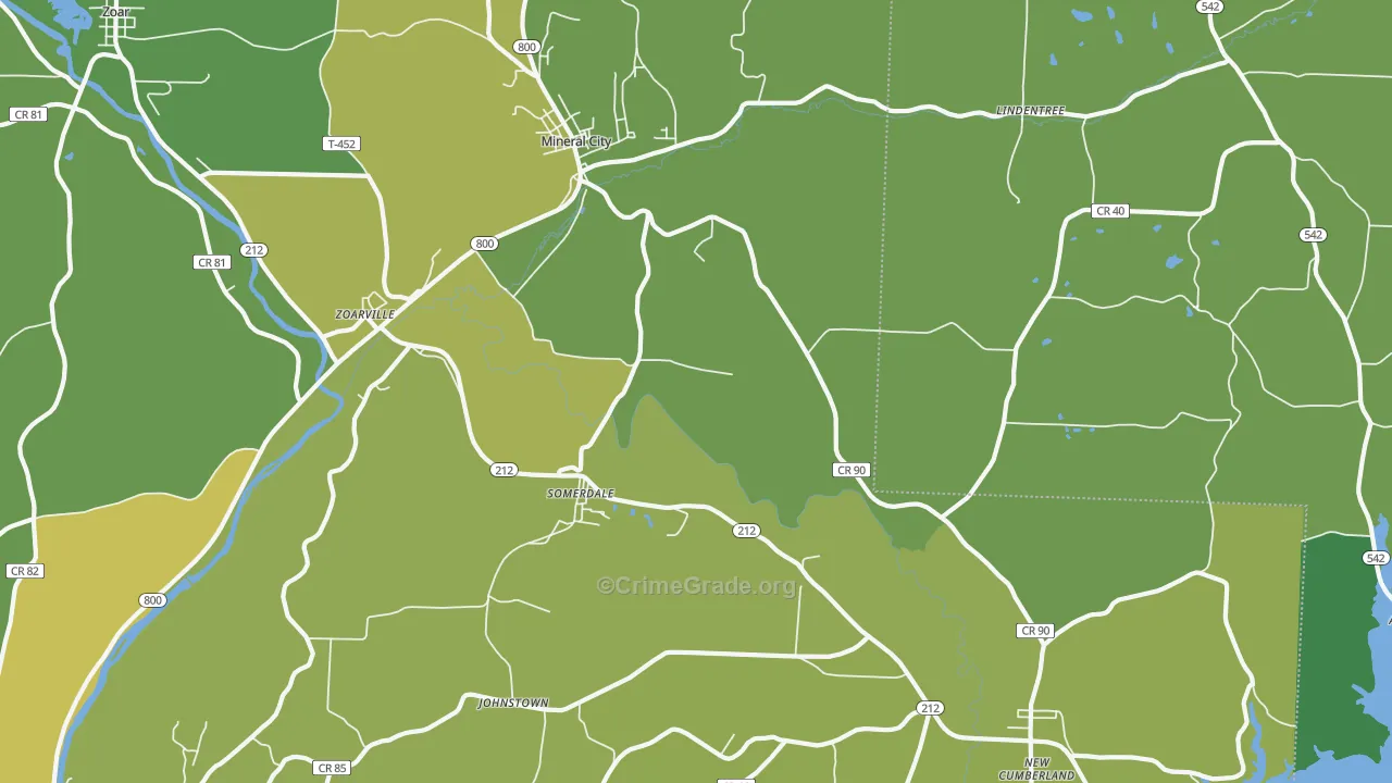 Mineral City, OH Map of Drug-Related Crime Rates