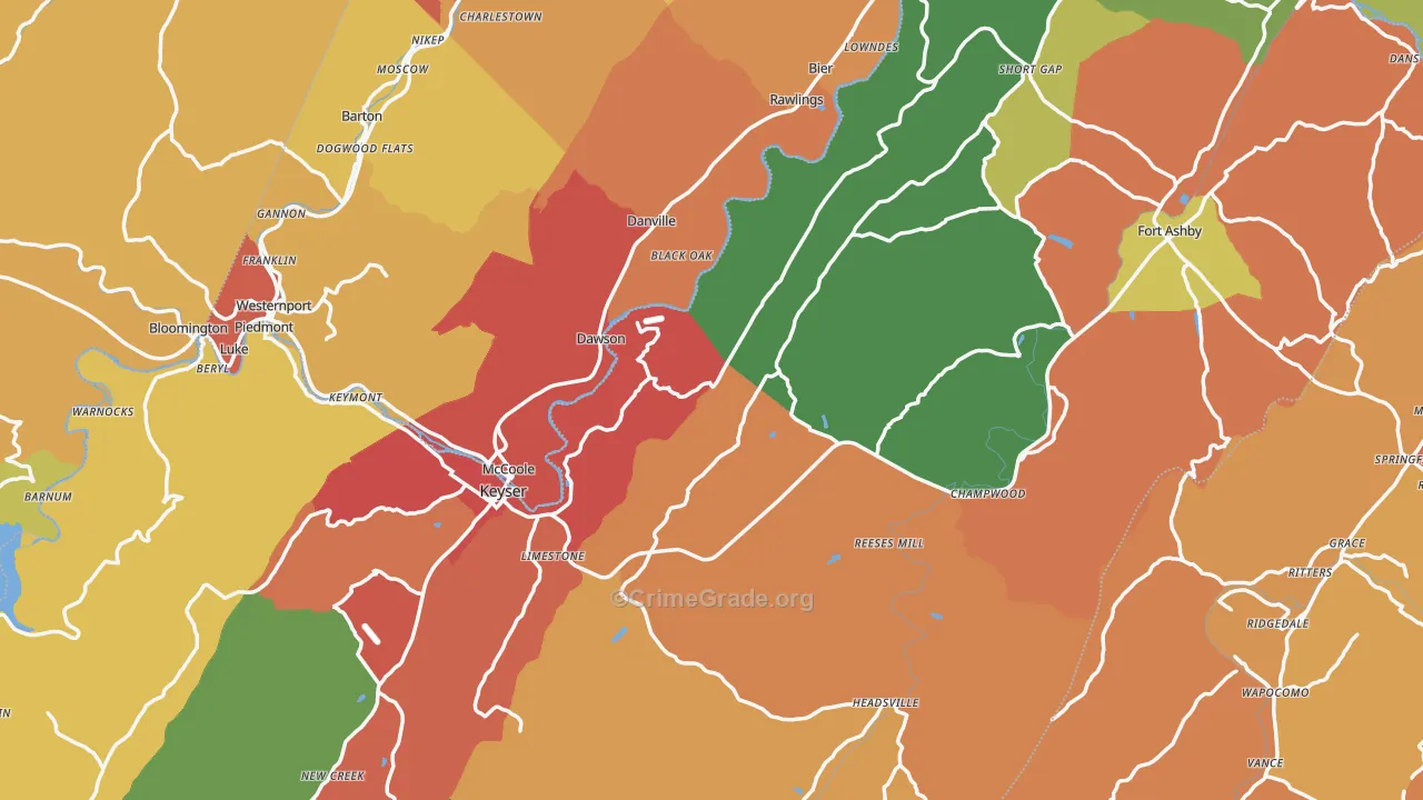 Mineral County, WV Map of Drug-Related Crime Rates