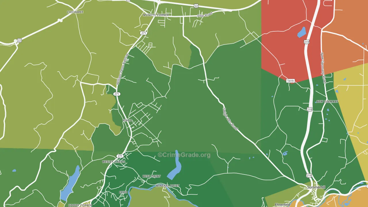 Mineral Point, PA Map of Drug-Related Crime Rates