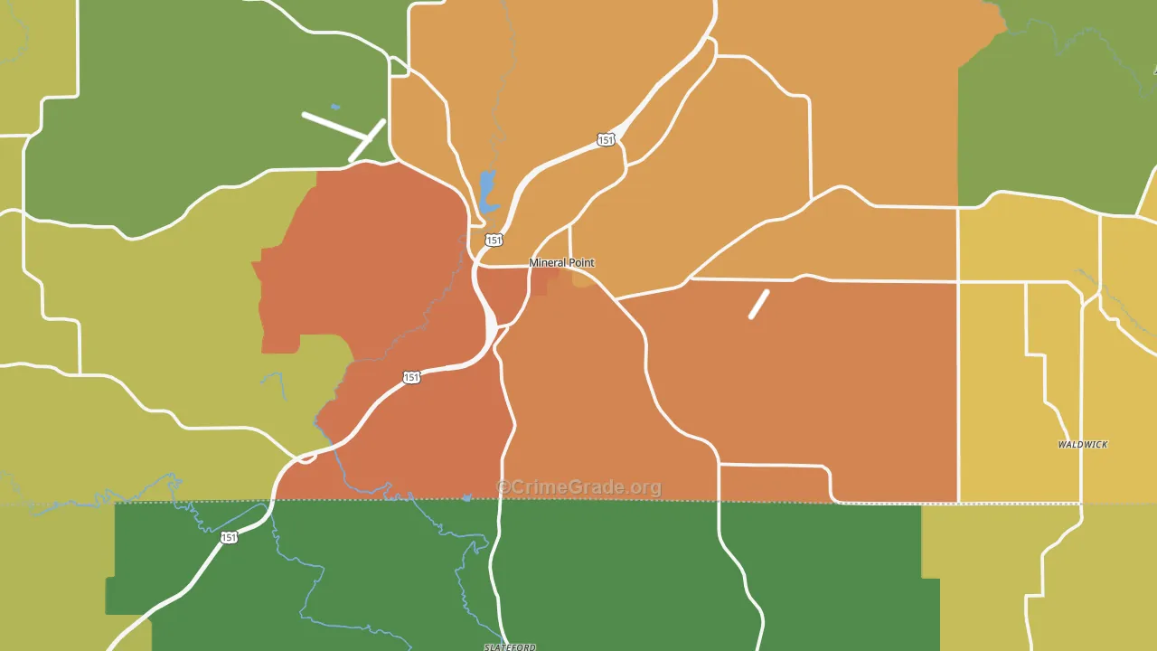 Mineral Point, WI Map of Drug-Related Crime Rates