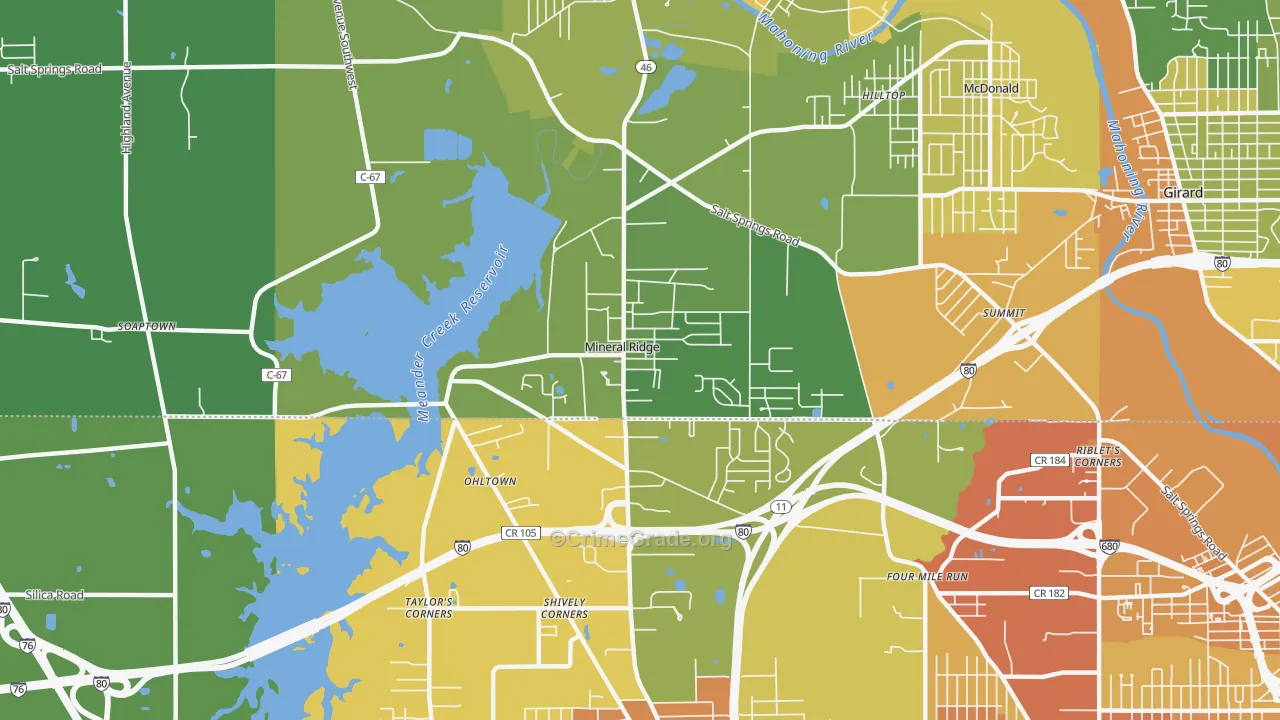 Mineral Ridge, OH Map of Drug-Related Crime Rates