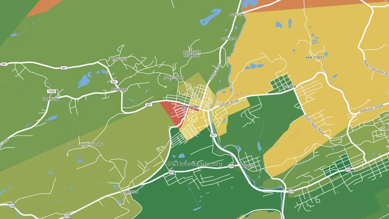 Minersville, PA Map of Drug-Related Crime Rates
