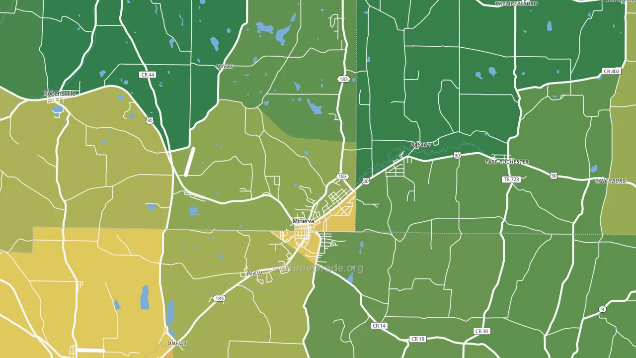 Minerva, OH Map of Drug-Related Crime Rates