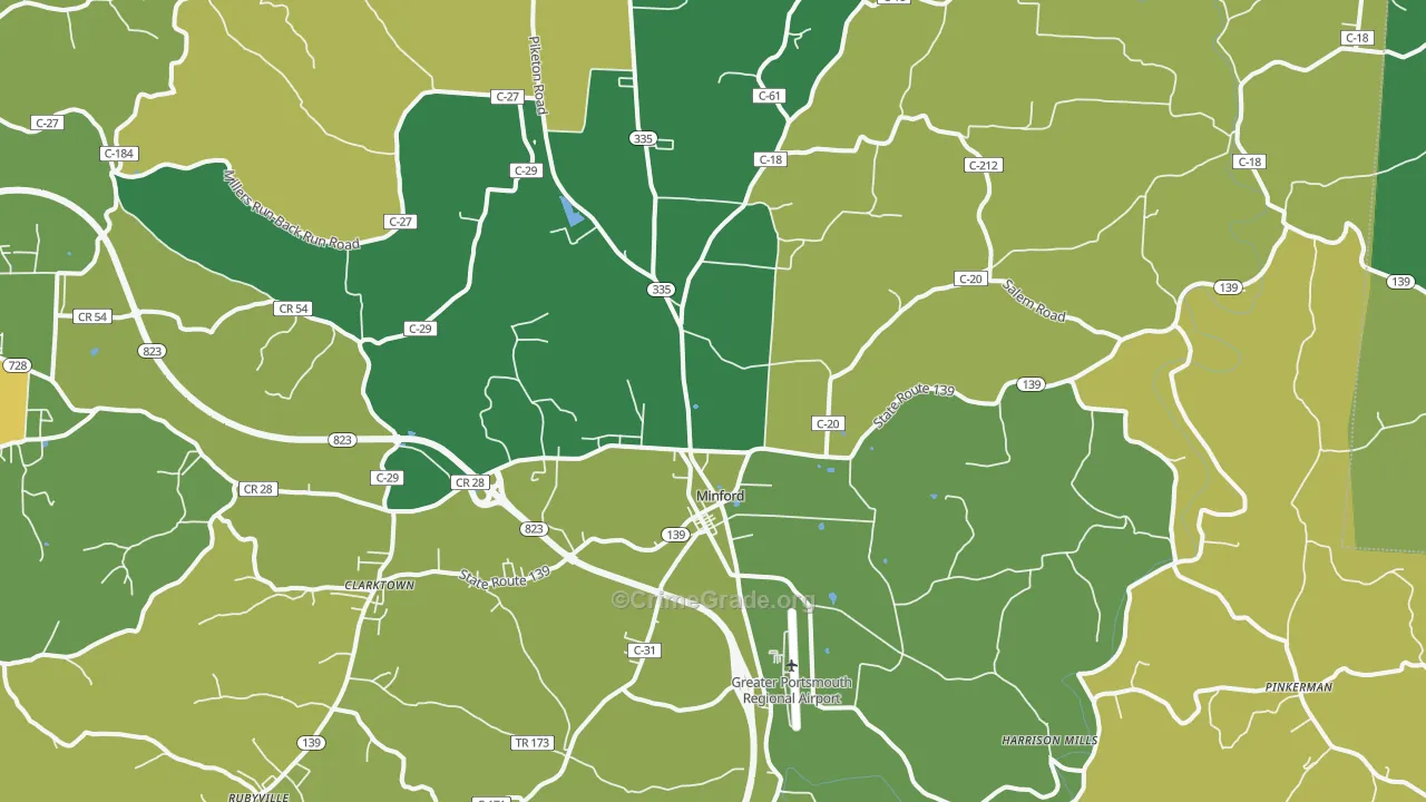 Minford, OH Map of Drug-Related Crime Rates