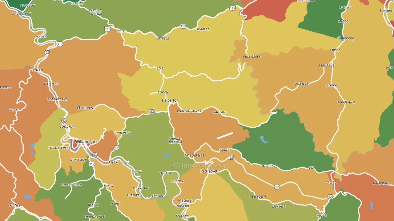 Mingo County, WV Map of Drug-Related Crime Rates