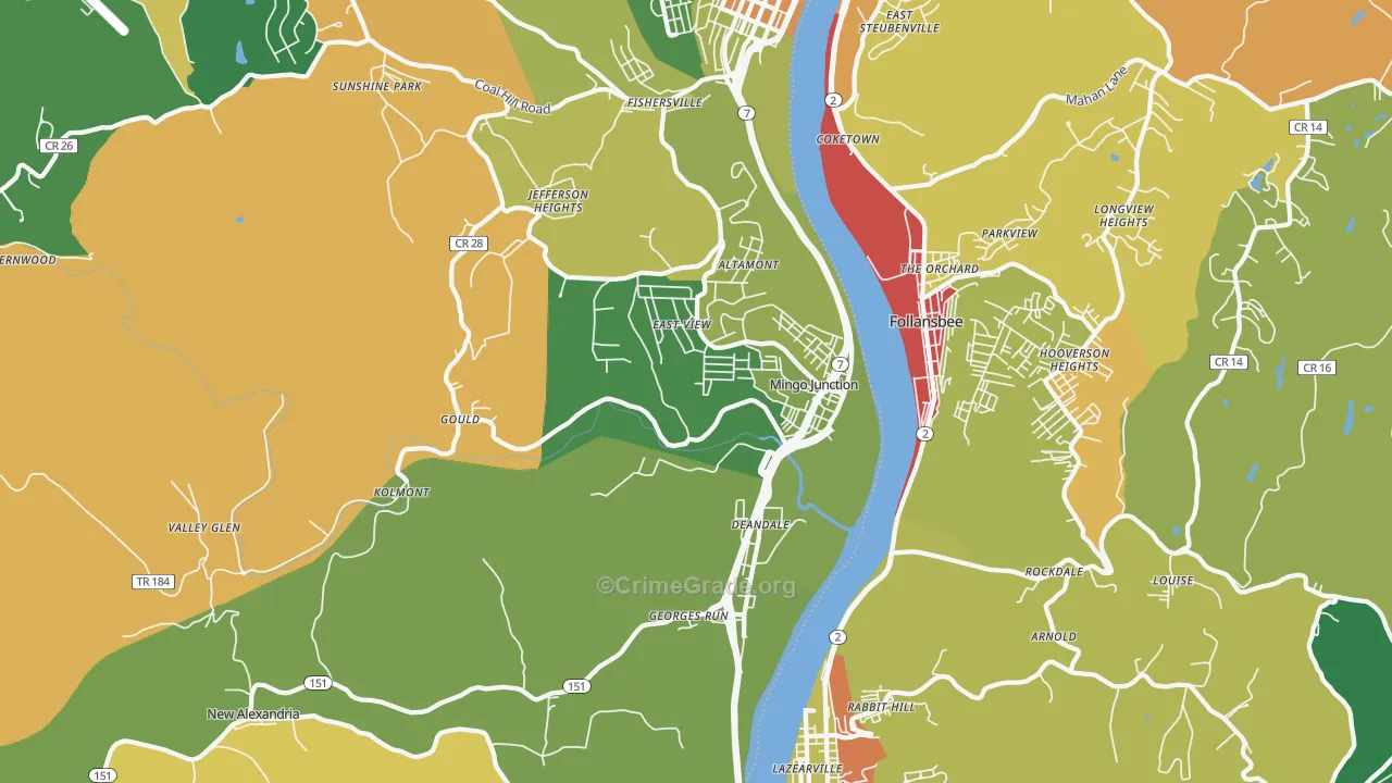 Mingo Junction, OH Map of Drug-Related Crime Rates