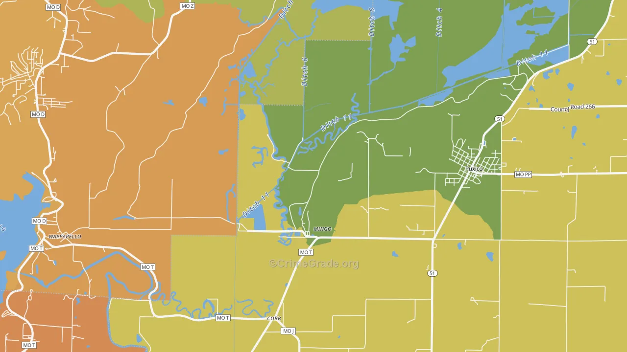 Mingo, MO Map of Drug-Related Crime Rates