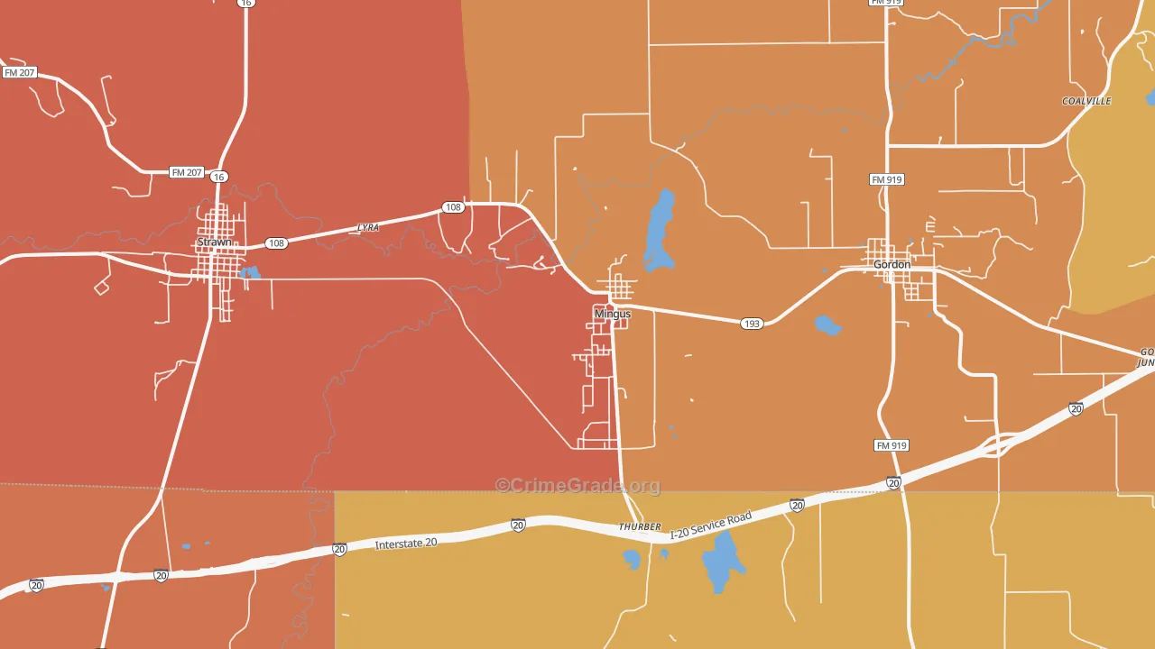 Mingus, TX Map of Drug-Related Crime Rates