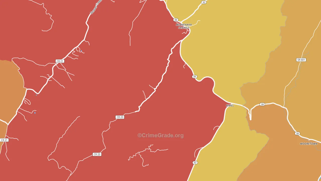 Minnehaha Springs, WV Map of Drug-Related Crime Rates