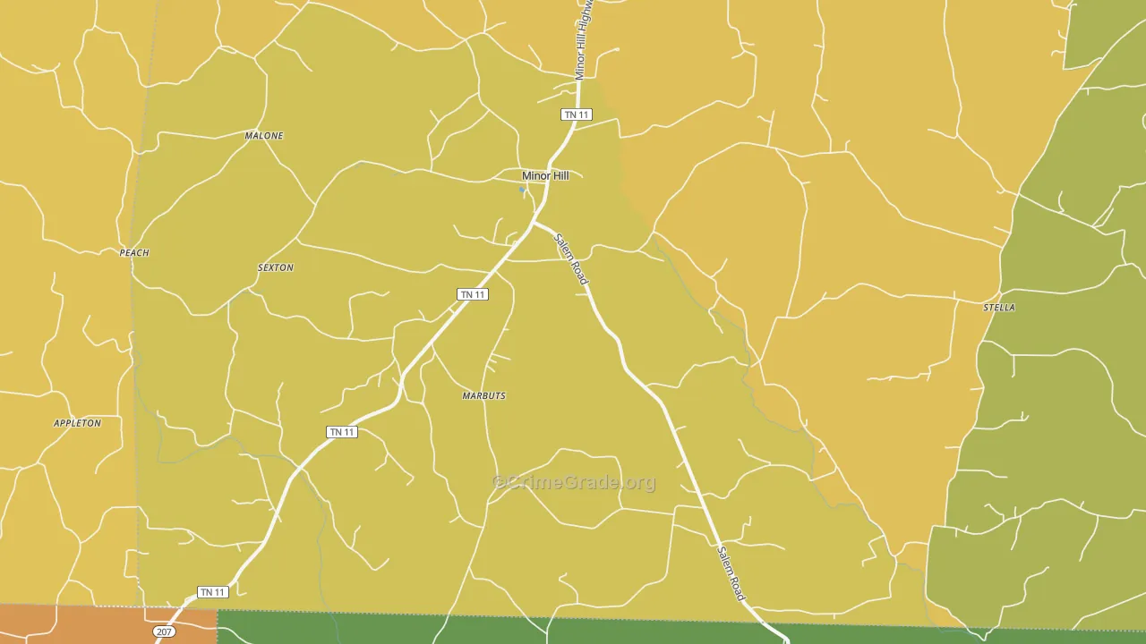 Minor Hill, TN Map of Drug-Related Crime Rates