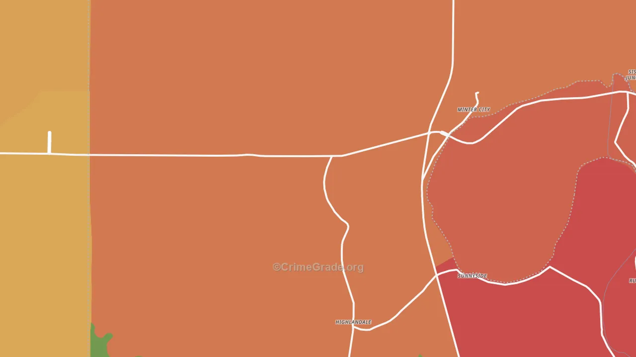 Minter City, MS Map of Drug-Related Crime Rates