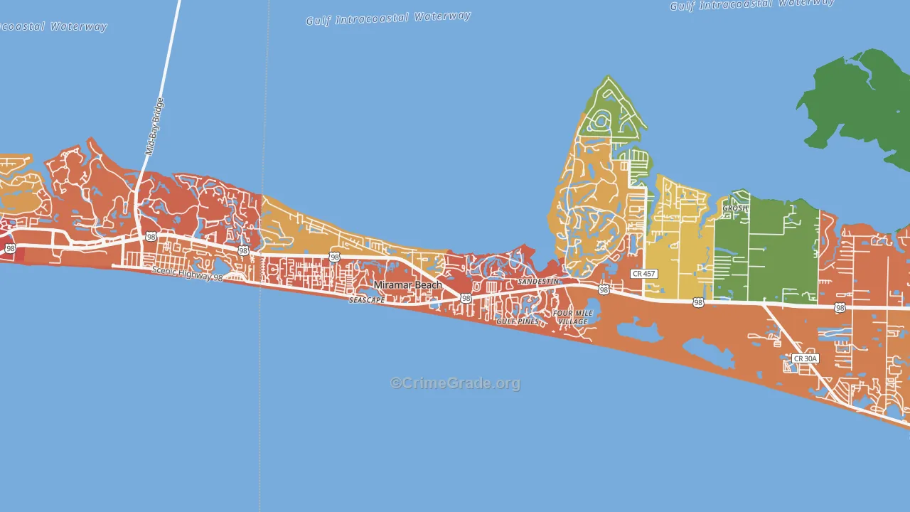 Miramar Beach, FL Map of Drug-Related Crime Rates