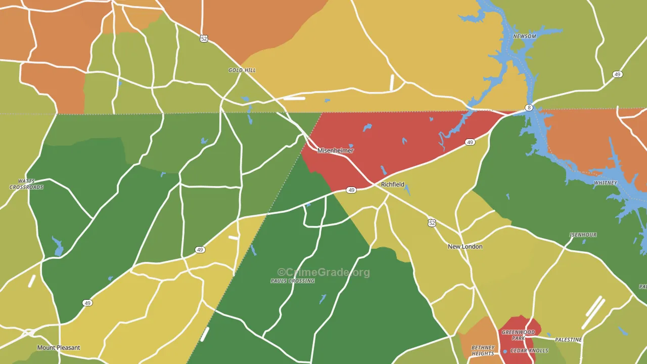 Misenheimer, NC Map of Drug-Related Crime Rates