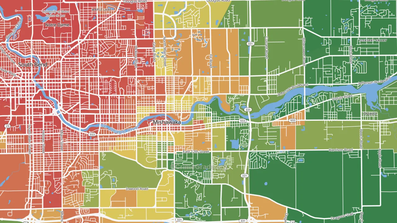 Mishawaka, IN Map of Drug-Related Crime Rates