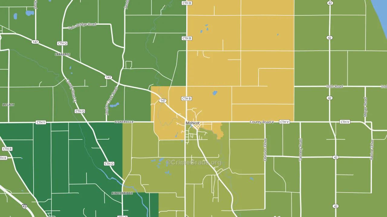 Mishicot, WI Map of Drug-Related Crime Rates