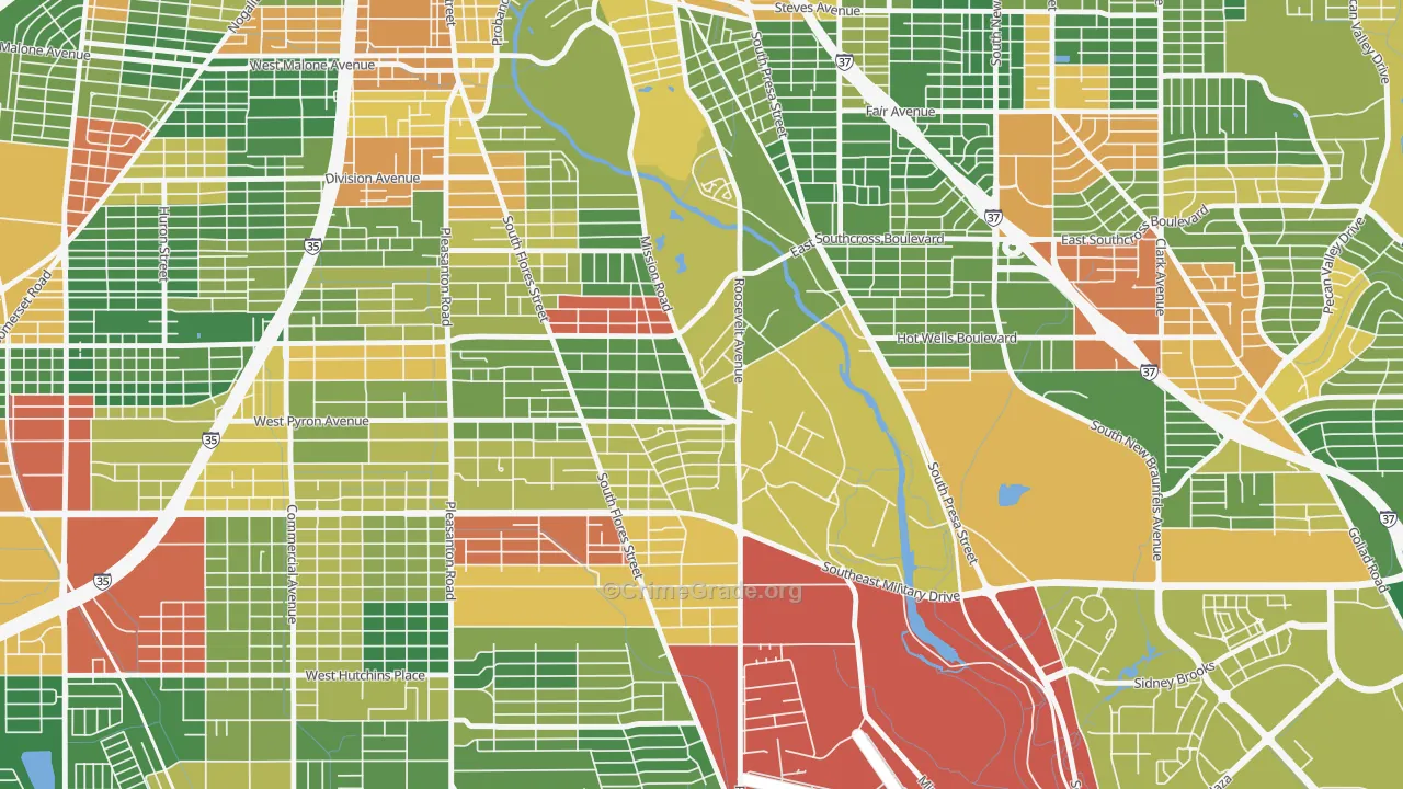 Mission San Jose, San Antonio, TX Map of Drug-Related Crime Rates